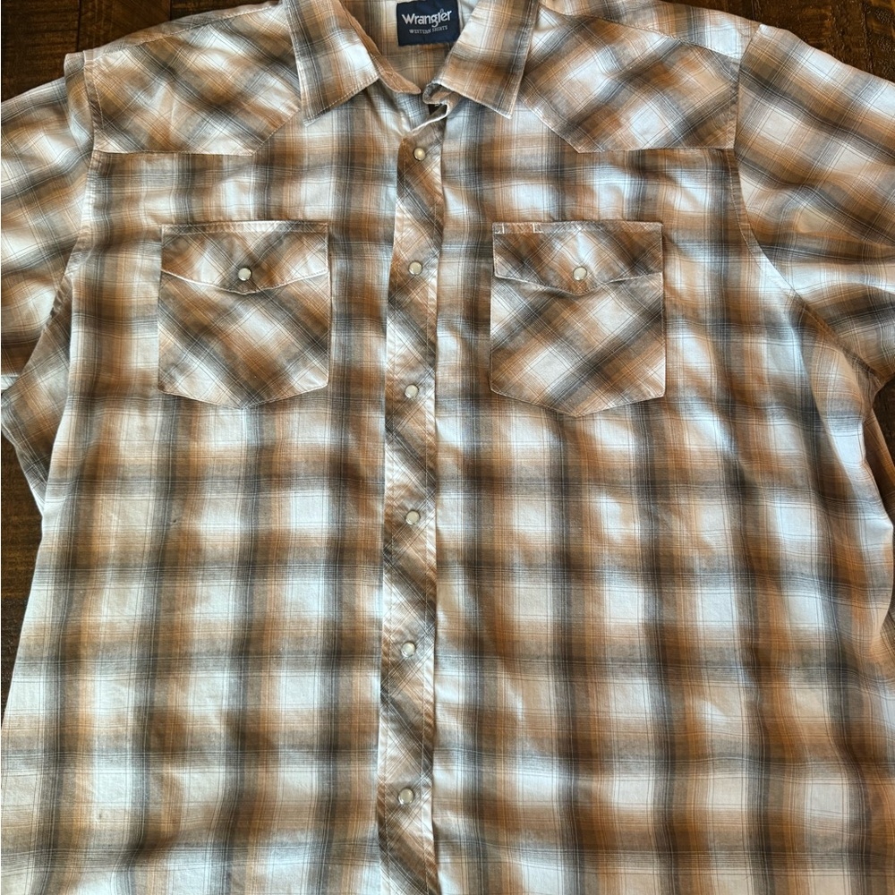 Wrangler Brown and White Casual Button Down Shirt with Western Yoke